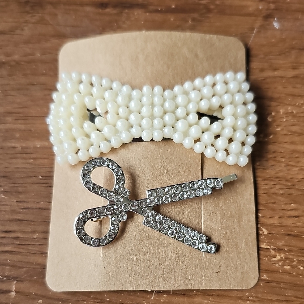 🌞 5 For $25 New Pearl Bow Hair Clip and Rhinestone Scissors Bobby Pin Hair Clip
